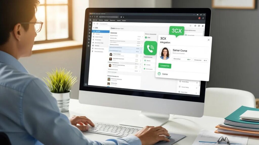 User interacting with 3CX and ConnectWise integration tools on a computer